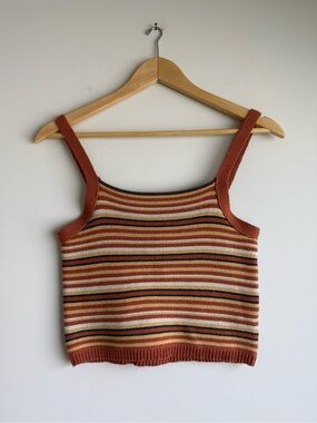 BeCool Striped Knit Crop Tank Top Boho Y2K Medium